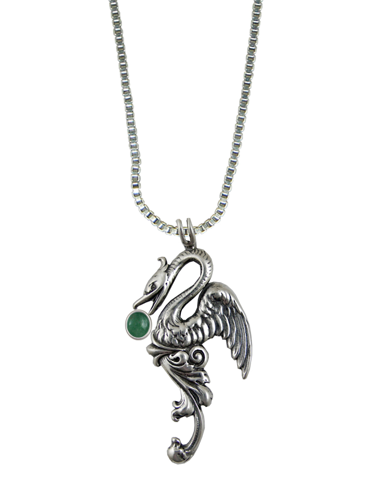 Sterling Silver Medieval Phoenix Sun Bird Pendant With Jade Sterling Silver Medieval Phoenix Sun Bird Pendant With Jade